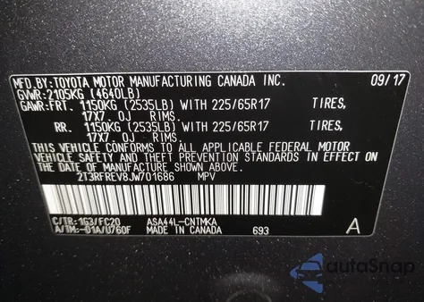 2018 Toyota Rav4 Xle из США, поврежденный, VIN 2T3RFREV8JW701686